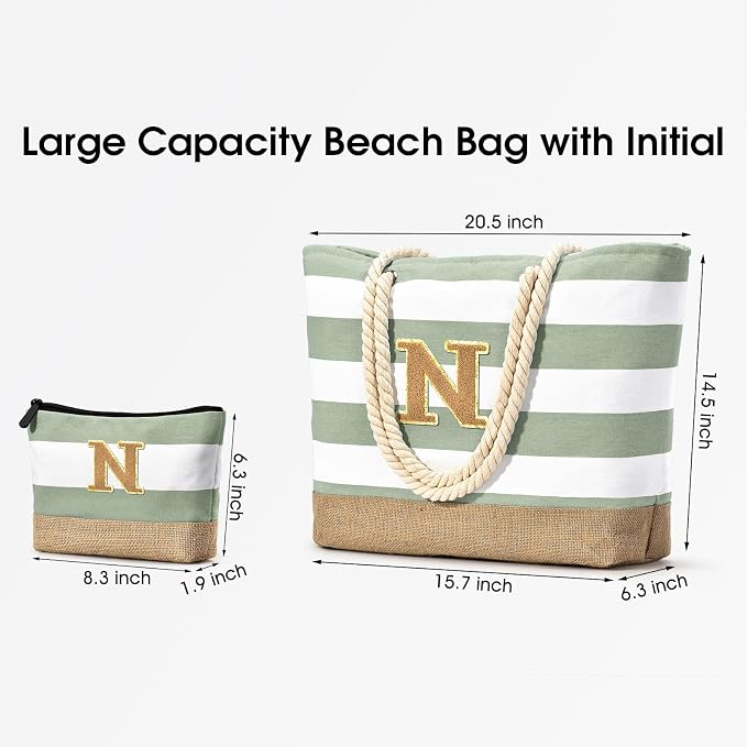 Becokan Beach Bag Initial Beach Tote - Image 3