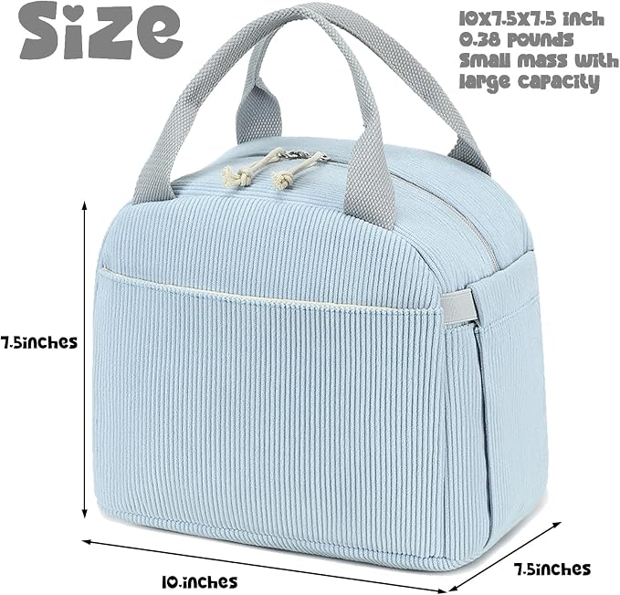 Bluboon Lunch Bag for Women Men Cute Corduroy Lunch Tote Bags Reusable - Image 2