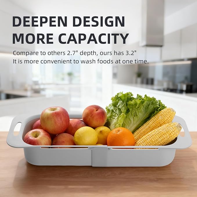 Extended Long Over the Sink Colander, Wash Vegetables Fruits Collapsible - Image 5