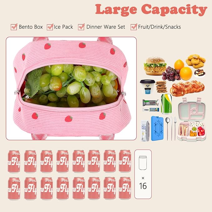 FlowFly Insulated Lunch Bag for Women – Corduroy Lunch Tote Box, Cute Cooler - Image 4