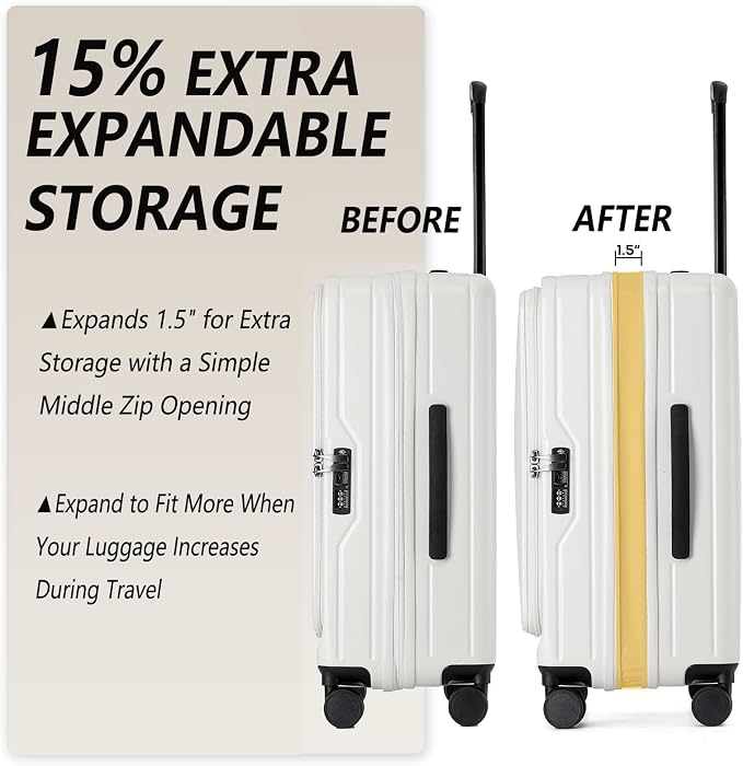 24 Inch Top Opening Checked Travel Luggage Expandable - Image 3