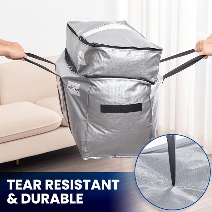 TAILI 2 Tier Extra Large Moving Bags, 2 Pack Silver Heavy Duty Totes - Image 5
