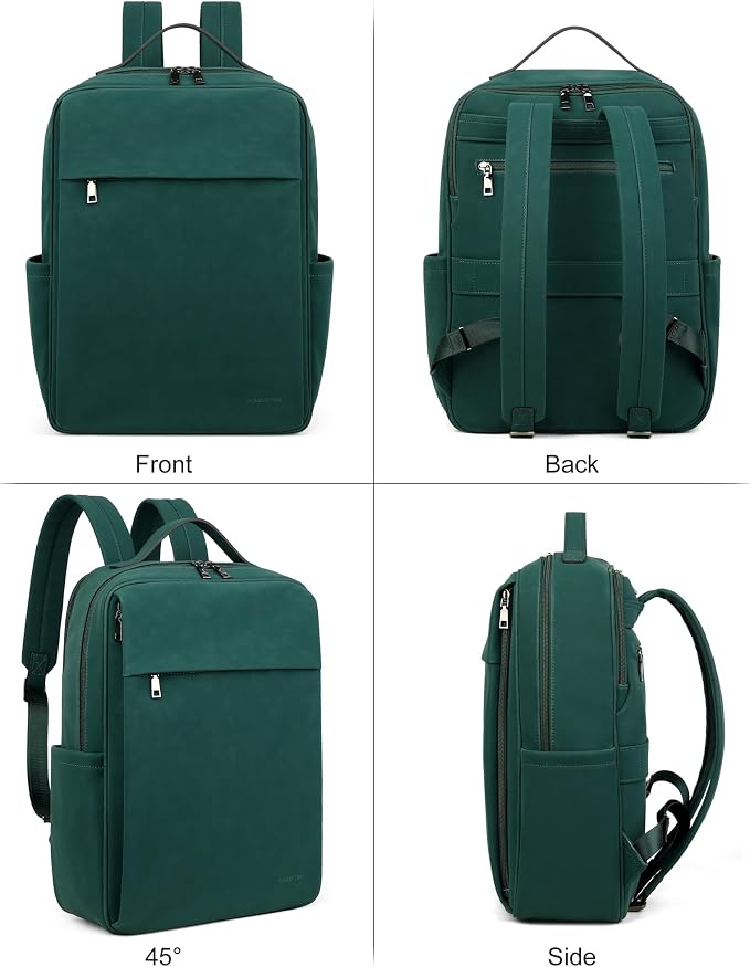 MASINTOR 15.6 inch PU Leather Laptop Backpack Purse - Image 4