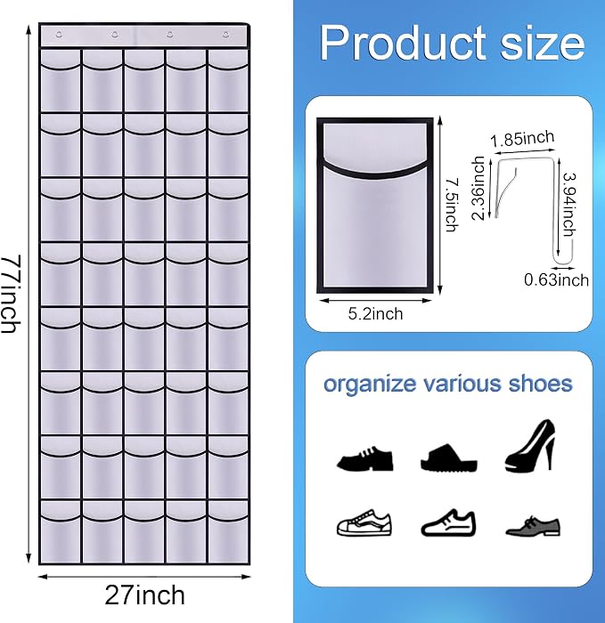 40 Mesh Pocket Over the Door Shoe Organizer, Hanging Shoe Rack - Image 2
