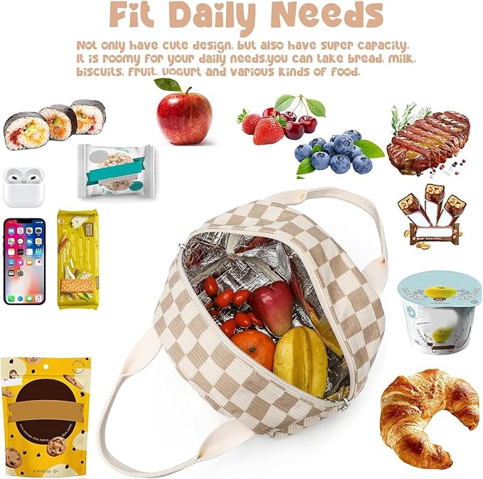Bluboon Lunch Bag for Women Men Cute Corduroy Lunch Tote Bags Reusable - Image 7