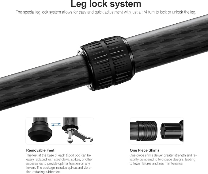 Leofoto LS-324CX+LH-40LR Travel Tripod, Ranger Series, Carbon Fiber, 4 Leg - Image 6