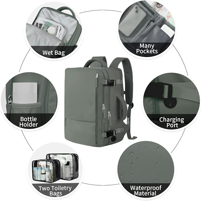 Hanples Women's Large 17.3 Inch Laptop Backpack, Olive Green, Waterproof - Image 5