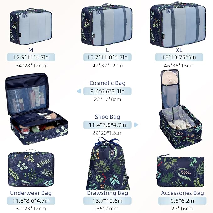 BAGAIL 8 Set Packing Cubes Luggage Packing Organizer Bags - Image 2