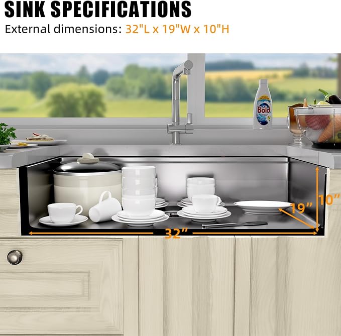 Undermount Kitchen Sink Stainless Steel 32x19 - Image 3