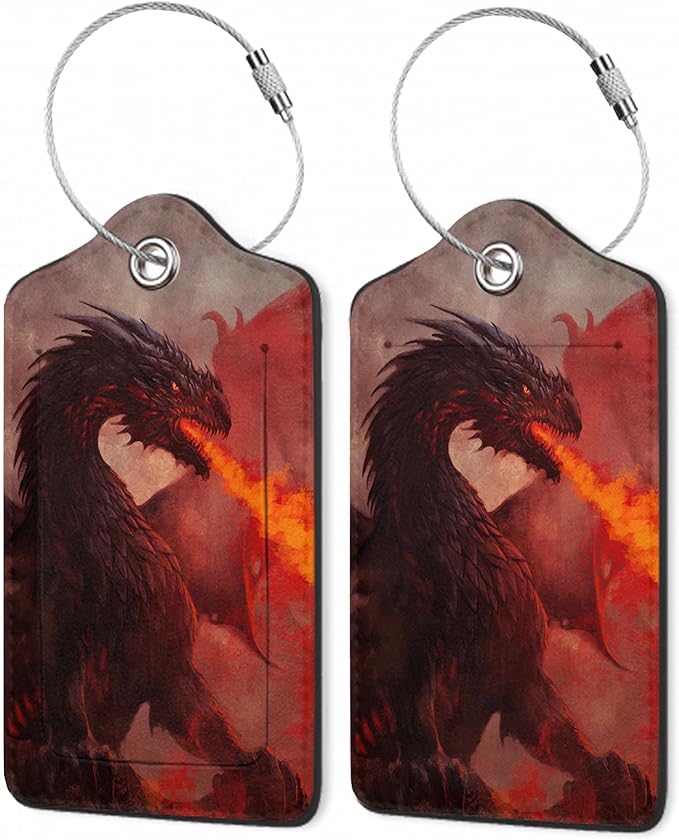 2Pcs Luggage Tag for Suitcase Trippy Fire Dragon Cute Suitcase Tag by Gearsly