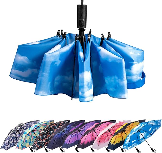 LANBRELLA Compact Reverse Folding Umbrella Auto Windproof Travel Umbrella by LANBRELLA