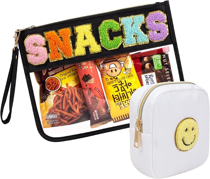 2 Pcs Snack Pouch Chenille Letter Clear Zipper Snack Bag, Nylon Snack Pouch - Image 8