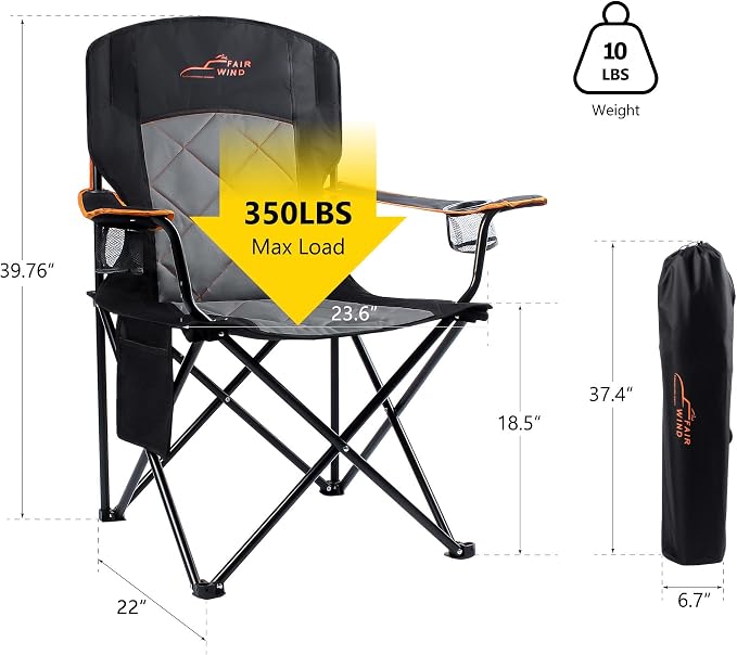 FAIR WIND Oversized Fully Padded Camping Chair, Heavy Duty Quad Fold Chair Arm - Image 3