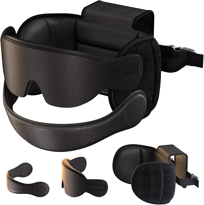 Travel Pillow Combo with Chin Strap, Airplane Pillows with 3D Eye Mask by SARISUN
