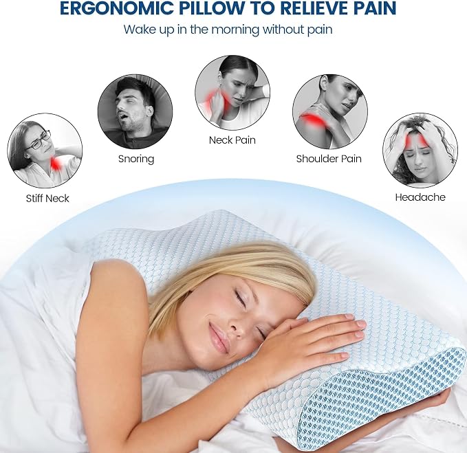 Memory Foam Bed Pillow for Sleeping, Ergonomic Cervical Contour Neck Support - Image 4