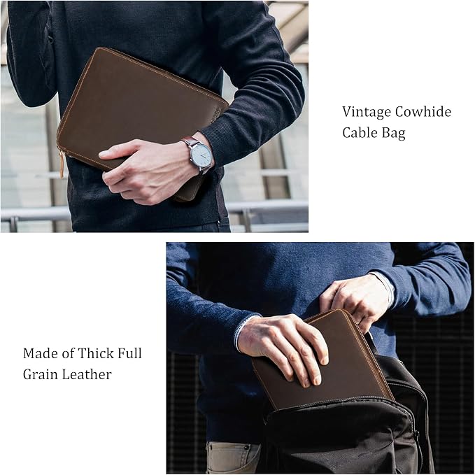 Polare Full Grain Leather Travel Cable Organizer Case Electronics Accessories - Image 6