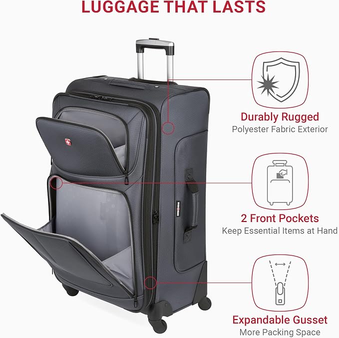 SwissGear Sion Softside Expandable Luggage, Dark Grey, 3-Piece Set - Image 4