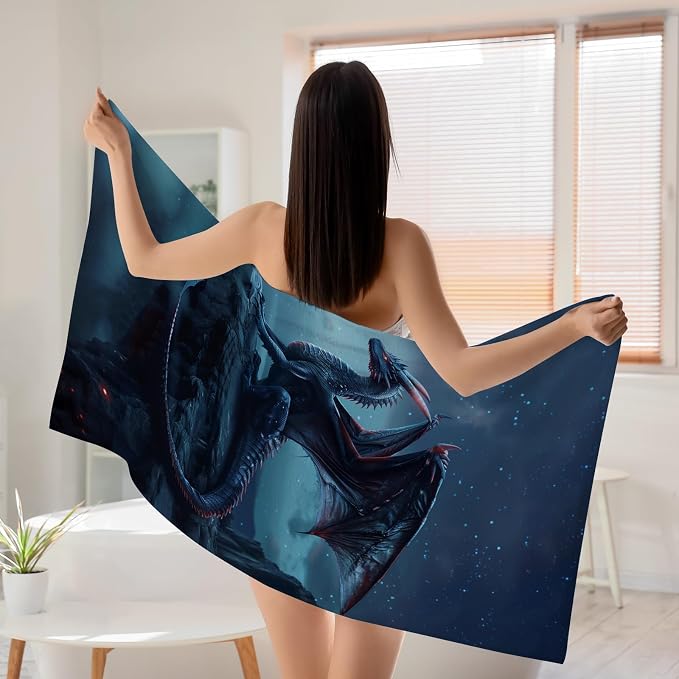 WZOMT Microfiber Dragons Beach Towel, Cool Funny Blue Dragons Standing on The - Image 6