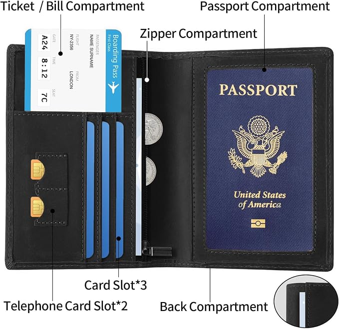 Ringsun Leather Passport Cover for Men Women, RFID Passport Wallet Case Travel - Image 4