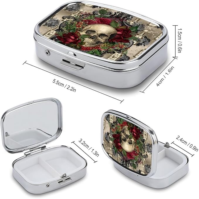 Metal 2 Compartment Pill Organizer Travel Friendly Portable Compact Pill Box - Image 3