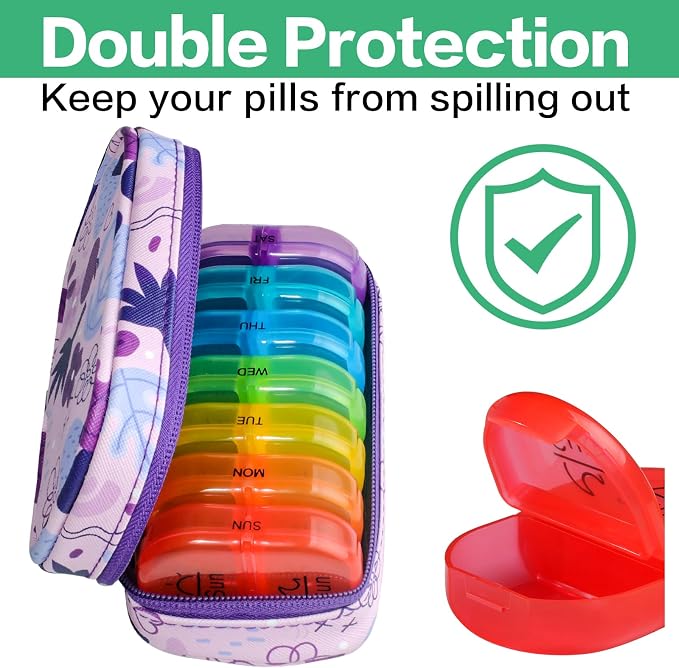 Serfeymi Weekly Travel Pill Organizer 2 Times A Day AM PM Upgraded Rainbow Pill - Image 5