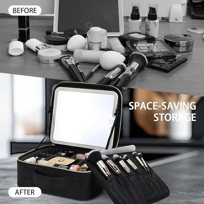 Makeup Bag with Led Mirror, Travel Makeup Organizer with 3 Color Setting - Image 7
