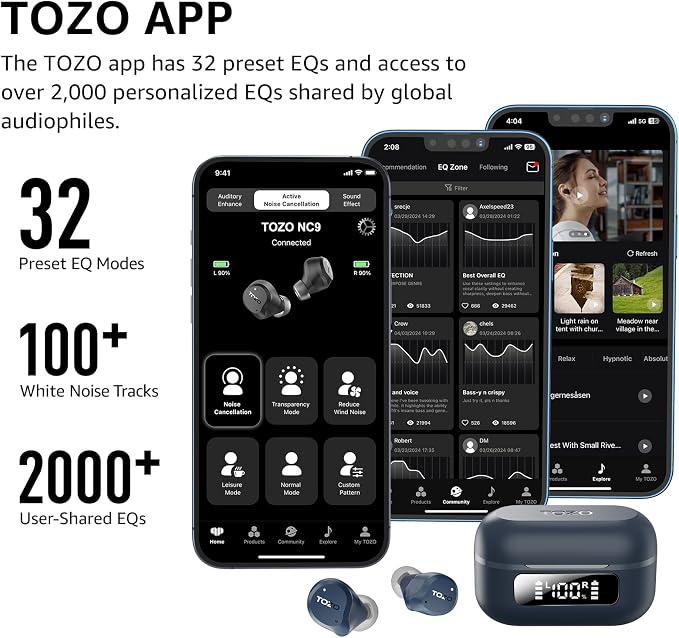 TOZO NC9 Hybrid Active Noise Cancelling Wireless Earbuds, 6 Mics ENC Clear Call - Image 5