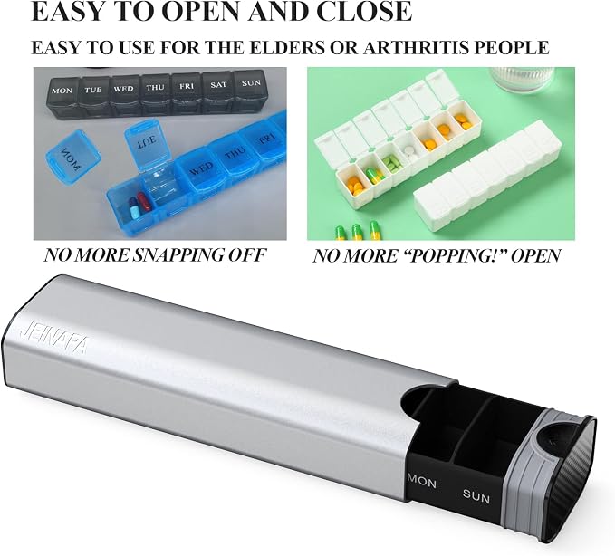 Extra Large Pill Organizer 7 Day, Aluminum Daily Pill Box, Weekly Travel Pill - Image 6