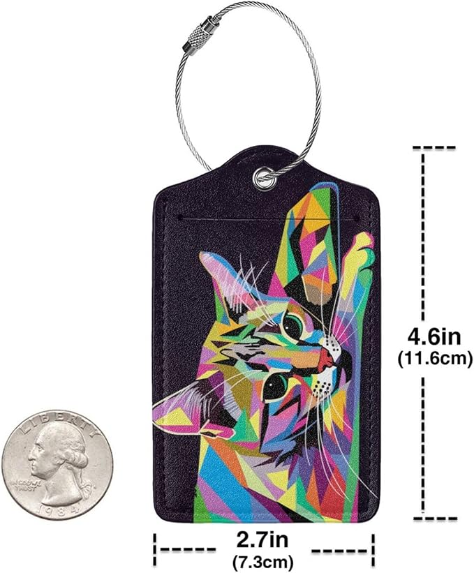 Cat Leather Luggage Tag with Stainless Steel Ring, Fun Name Id Card Cover - Image 4
