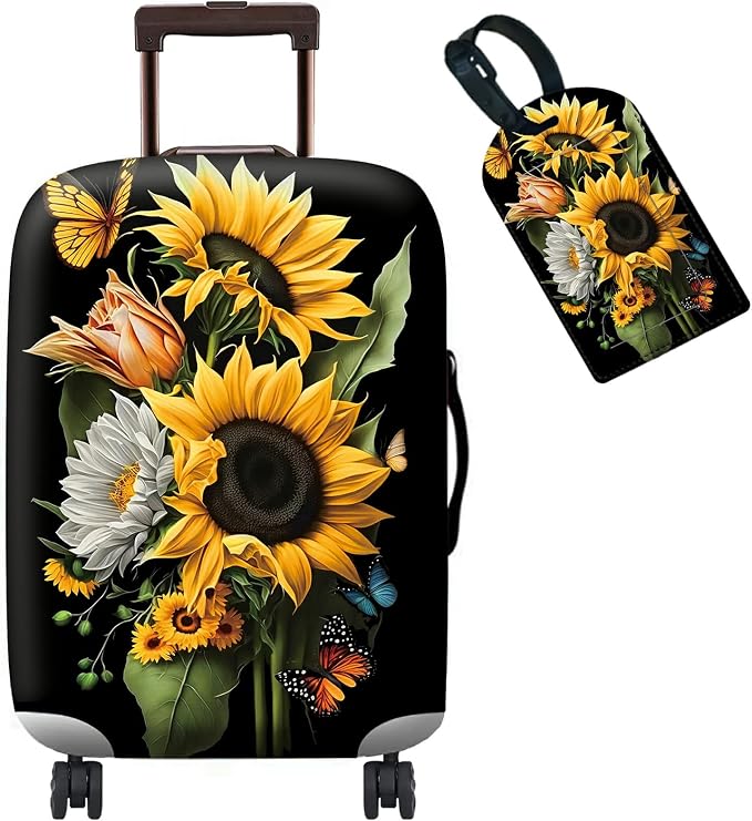 Suitcase Protector Plus 1 Luggage Tag, Sunflower Orchids Travel Suitcase Cover by BWEGRHE