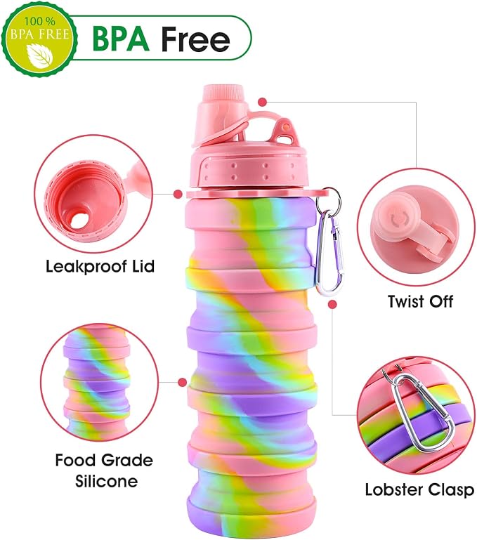 Collapsible Water Bottle for Adults, Reusable Silicone Foldable Water Bottles - Image 4