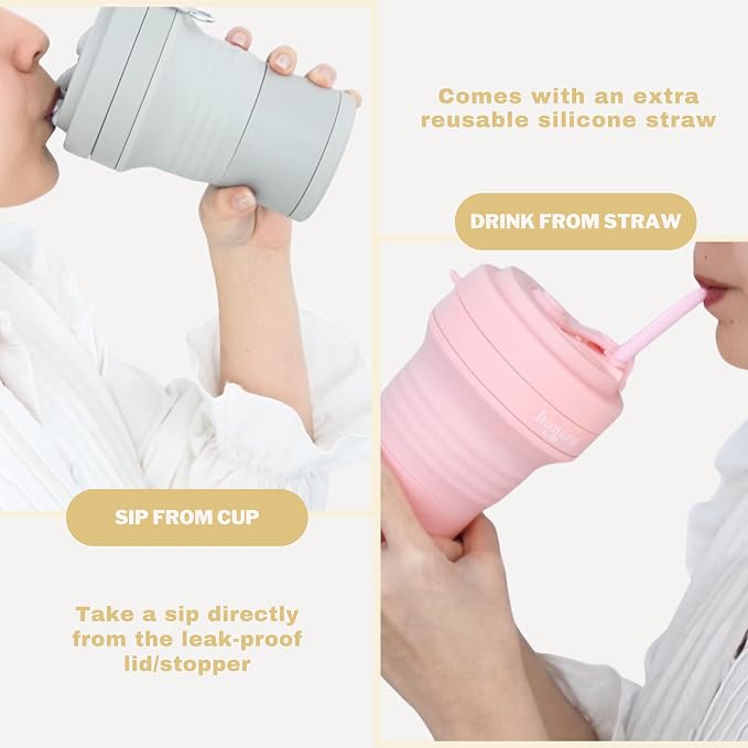 Collapsible Cup with Reusable Straw – 18 Oz, Portable Travel Mug, Leak-Proof - Image 3