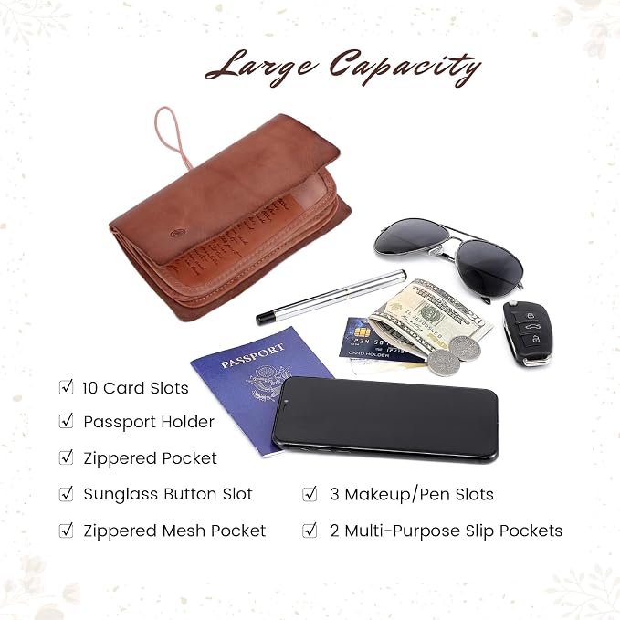 Genuine Leather Nomad Organizer Travel Wallet | Women's Wallet Clutch Passport - Image 3