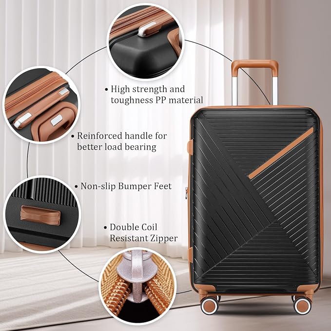 Campfun Luggage 4 Piece Sets, Expandable Carry On Luggage Set Hardshell PP - Image 6