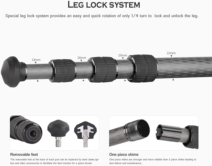 Leofoto Professional Camera Tripod, 4 Leg Sections, 360° Ball Head, Max Load - Image 4