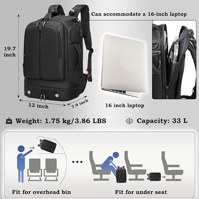 Somago Laptop Backpack Carry On Water Resistant Durable Daypack Backpack fits - Image 5