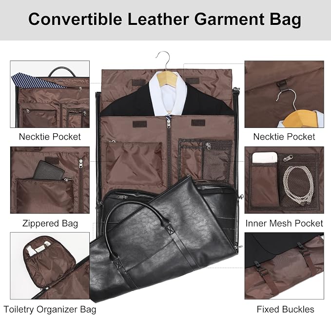 Modoker Convertible Leather Garment Bag, Carry on Garment Bags - Image 2