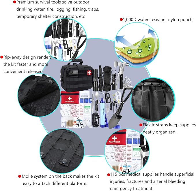 Carlebben Survival Kit Camping kit First Aid Kit Emergency Bugout Bag Gifts - Image 7