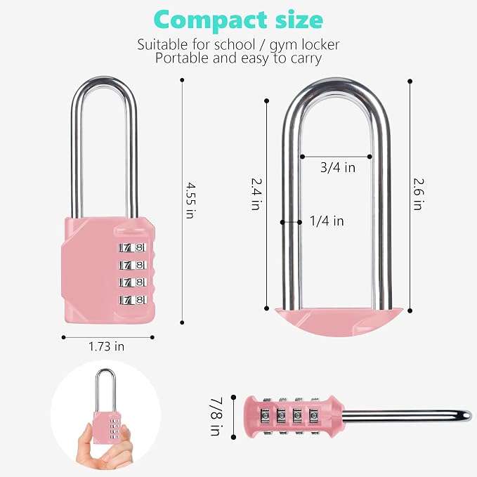 CL21RQ 2.6 Inch Long Shackle Combination Lock, 4 Digit Combination Padlock Set - Image 2