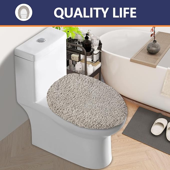 Microfiber Elongated Toilet Seat Cover 19.5"x 15" Machine Washable Solid Toilet - Image 7