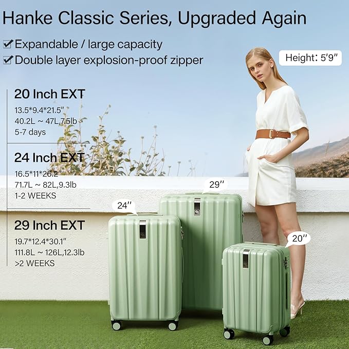 Hanke Expandable Hardshell Luggage Sets 3 piece Carry on Luggage - Image 2