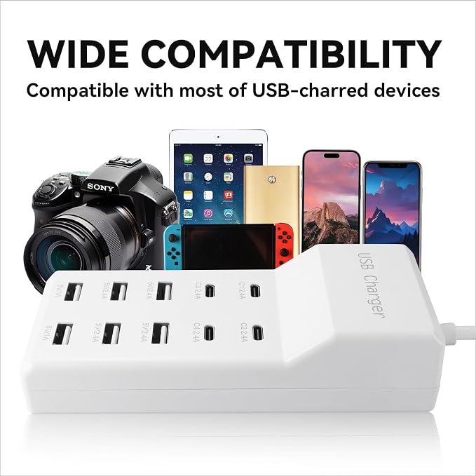 USB Charging Station, 10 Ports Family-Sized USB C Charger Block, USB Power Strip - Image 3