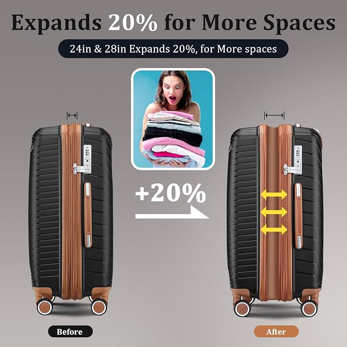 Campfun Luggage 4 Piece Sets, Expandable Carry On Luggage Set Hardshell PP - Image 3