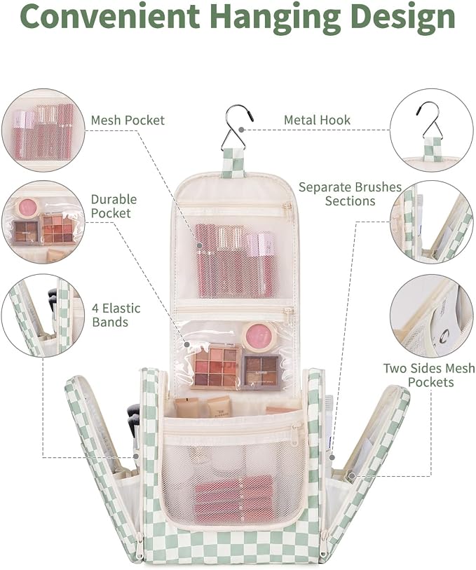Narwey Hanging Toiletry Bag for Women Travel Makeup Bag Organizer Toiletries - Image 2