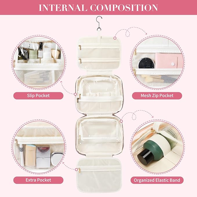Travel Toiletry Makeup Bag for Women Hanging Toiletry Bag Cosmetic Organizer - Image 4
