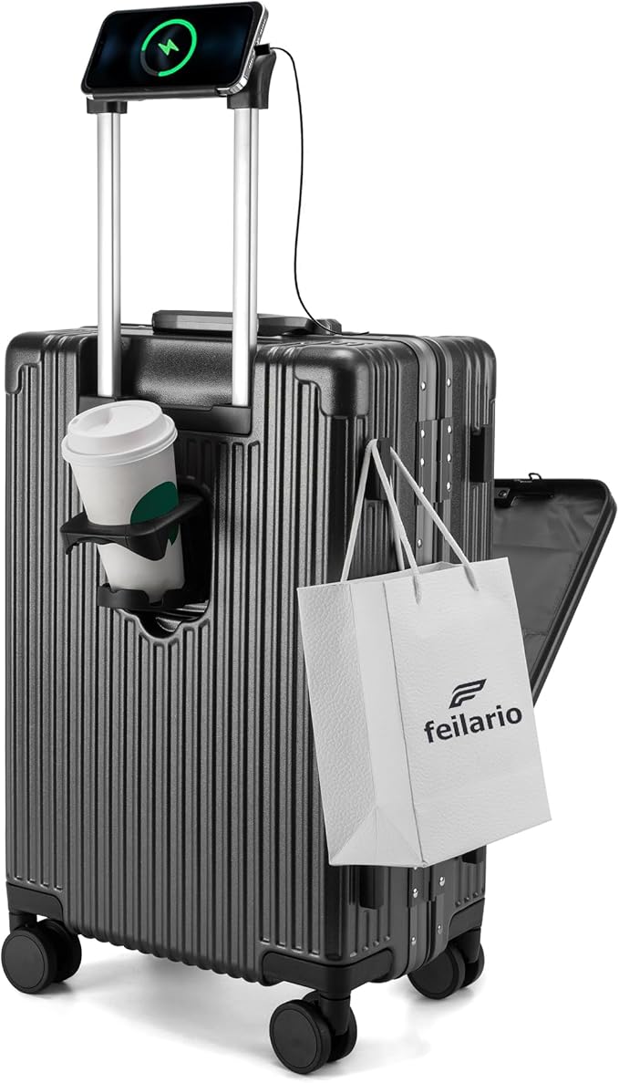 feilario 20in Aluminium Frame PC Hard Shell Spinner Wheels Luggage, Built-In by feilario