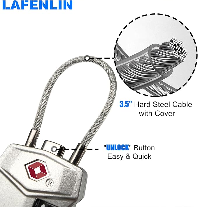 4 Pack TSA Approved Travel Luggage Locks, Cable Combination Lock, 3 Digit - Image 5