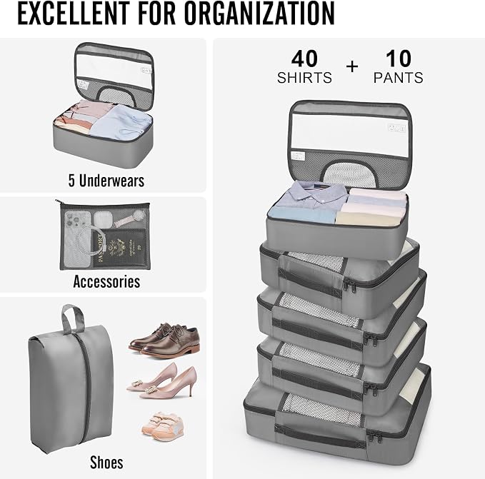 Veken 10 Set Packing Cubes for Travel Essential, Suitcase Organizer Bags in 4 - Image 5