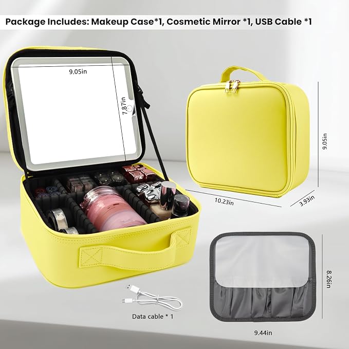 Travel Makeup Bag with LED Mirror and Light Travel Makeup Case Cosmetic - Image 8