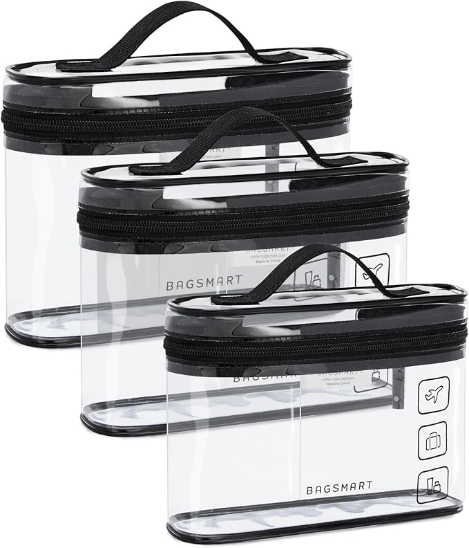 BAGSMART TSA Approved Toiletry Bag, 3 Pack Clear Makeup Cosmetic Bag Organizer by BAGSMART